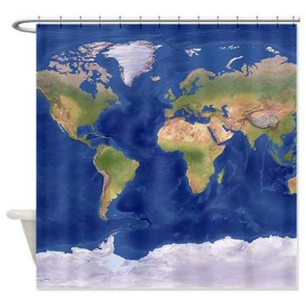 

shower curtains modern relief map lapis blue oceans globe atlas bathroom decor continents