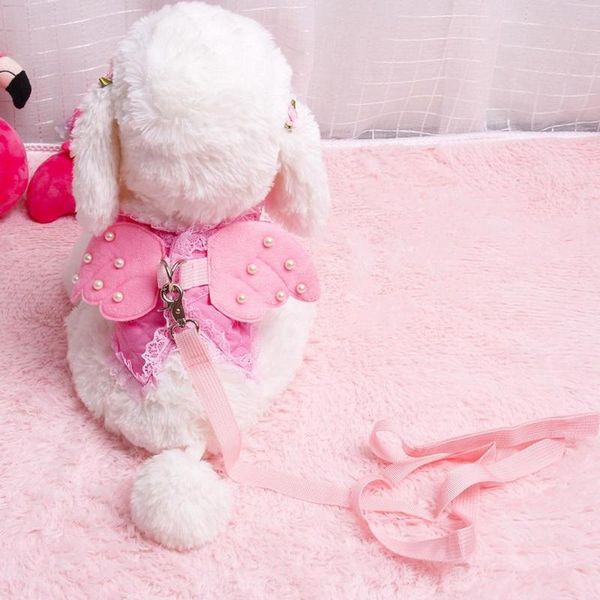 

dog collars & leashes cloth teddy pearl angel harness vest collar chest strap leash pet supplies pure color lace edge dream wind traction be