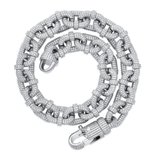 

17mm miami cuban chains necklace with iced out carabiner clip chain micro pave cubic zirconia hip hop jewelry for gift, Silver