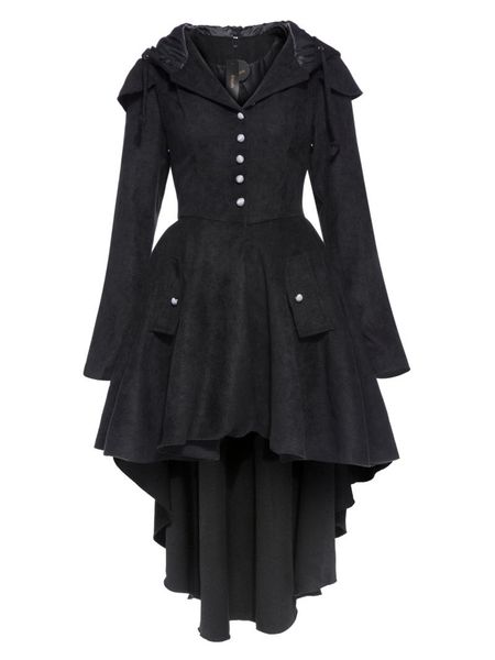 

women's trench coats gothic black women coat hooded long sleeve pocket thick slim mid length lace up bowknot vintage female casual wint, Tan;black