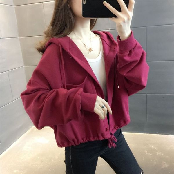 

spring and autumn loose korean women's sweater hooded cardigan jacket, Black