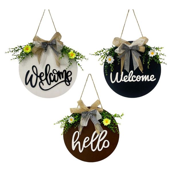 

decorative flowers & wreaths vintage wooden round flower welcome sign wall door wreath craft patio decor