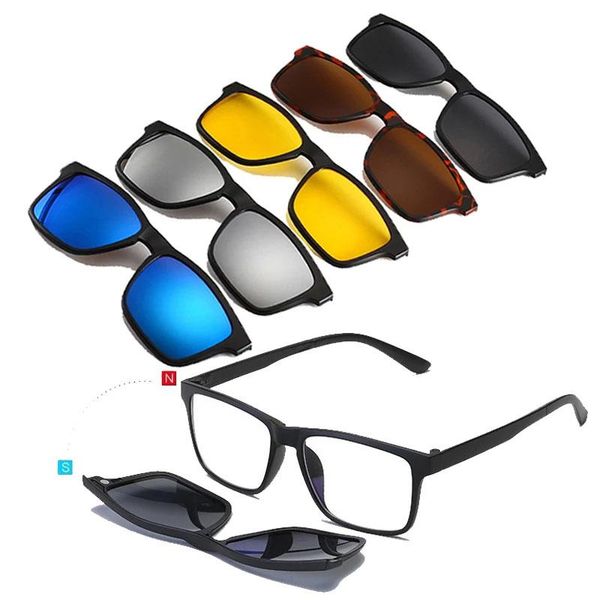 

6pcs/1set polarized clip on sunglasses men women magnetic eyewear eyeglass frames optical glasses frame, White;black