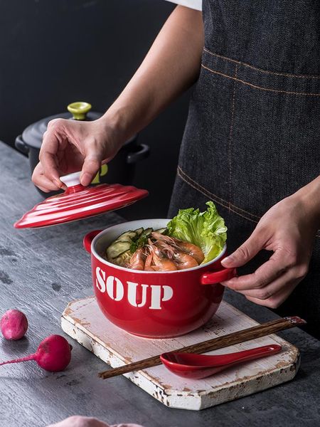 

bowls ceramic student dormitory creative nordic instant noodle soup bowl with lid large capacity extra