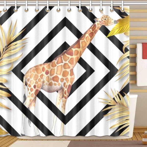 

giraffe geometric stripes shower curtain bathroom sets, novelty bath decoration polyester curtain 72 x 72 inches