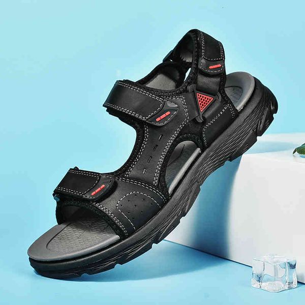 

slippers fashion summer sandals men casual men outdoor sandals breathable flats beach water shoes genuine leather ms14, Black