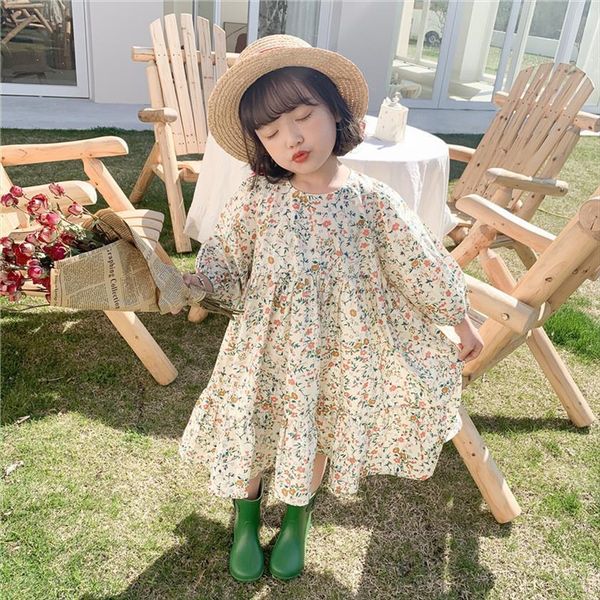 

girls fashion floral loose spring girl dresses ruffles casual long style baby princess dress, Red;yellow