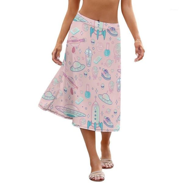 

skirts space skirt spandex girl daily wholesale stretch printed midi, Black