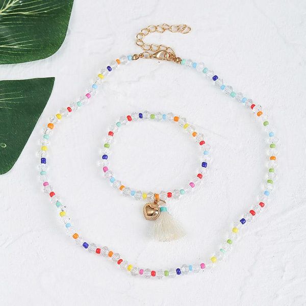 

earrings & necklace trendy bohemian handmade beaded separate transparent crystal multicolor glass beads bracelets necklaces for women jewelr, Silver