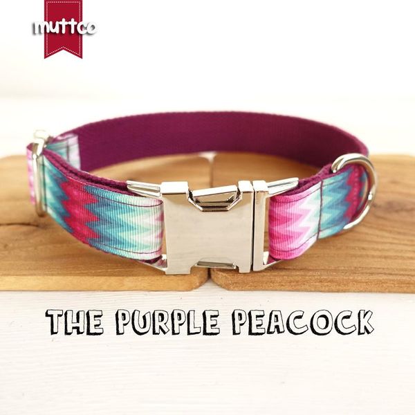 

10pcs/lot muttco wholesale special self-designed comfortable the purple peacock stripe soft dog collar and leash 5 sizes udc009 collars & le
