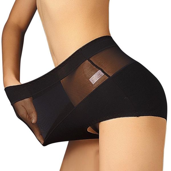 

women's panties puimentiua mesh women push up pant see through underwear breathable high waist briefs cotton plus size lingerie, Black;pink