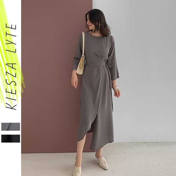 

autumn arrival women bandage dress elegant mature three quarter sleeve irregular party dresses vestidos 210608, Black;gray