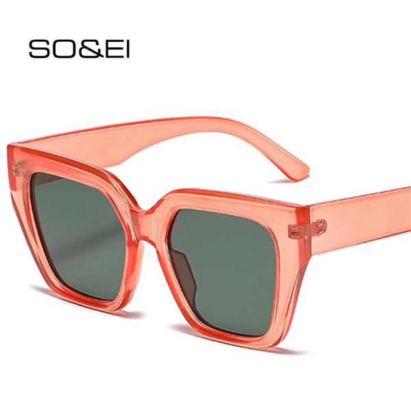 

sunglasses so&ei fashion oversized cat eye colorful women retro shades uv400 men trending tea gray sun glasses, White;black