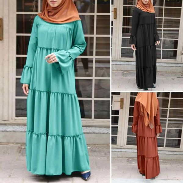 

casual dresses zanzea 2021 elegant muslim ruffle dress women's autumn sundress long sleeve jilbab abaya robe female patchwork vestidos, Black;gray