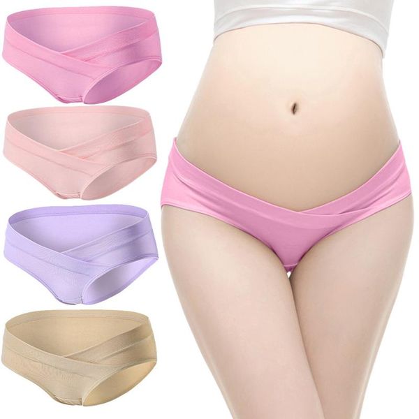 

women's panties 4pcs/lot cotton maternity pregnant solid color low waist support traceless underwear underpants, Black;pink