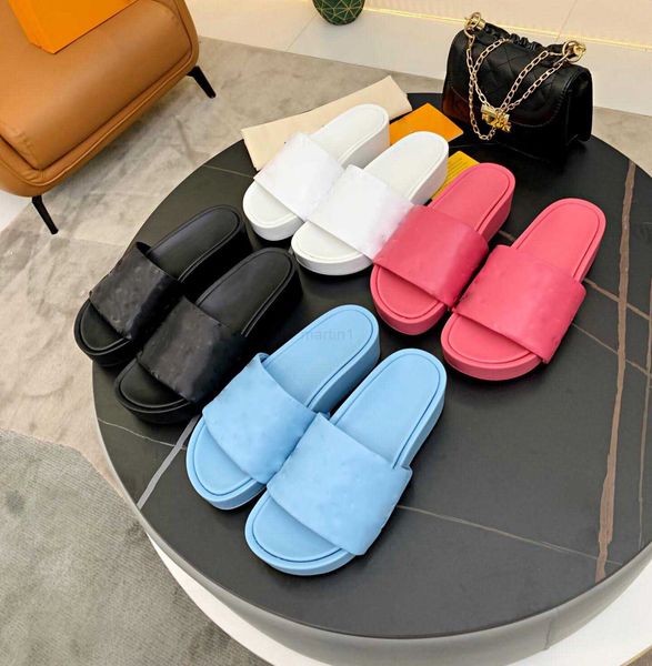 

pillow slippers designerswomens jumbo flatform summer rubber sandals beach slide fashion flat 5cm embossed leather scuffs indoor shoes with, Black