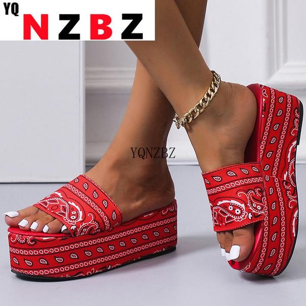 

slippers large size 36-41 women's fashion round head printing outer pu leather 2021 platform, Black
