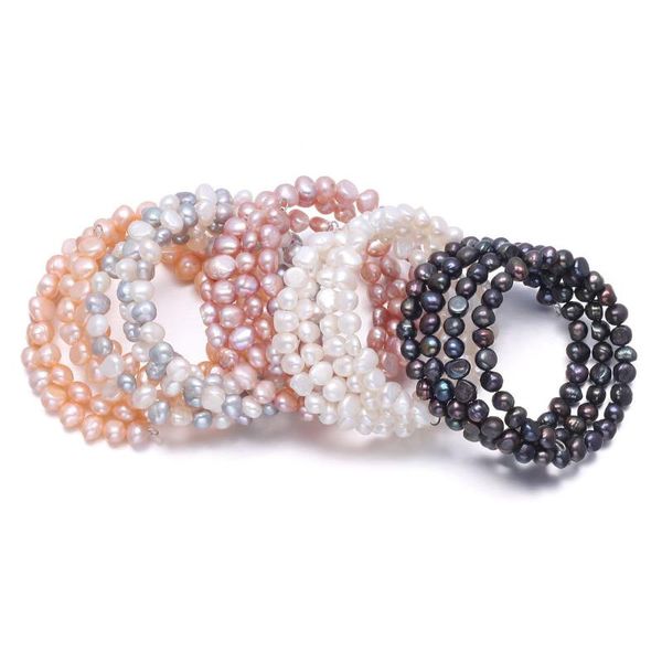 

beaded, strands real freshwater pearl bracelet multilayer natural pearls simple charm wide cuff bracelets bangles for women jewelry gift, Black