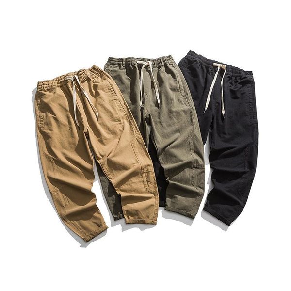 

men's pants autumn japanese overalls loose trendy brand straight korean trend nine-point casual, Black