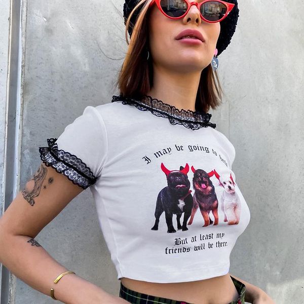 

women's t-shirt women summer fashion lace short sleeve letter print slim t shirt tees 2021 female clothing streetwear, White