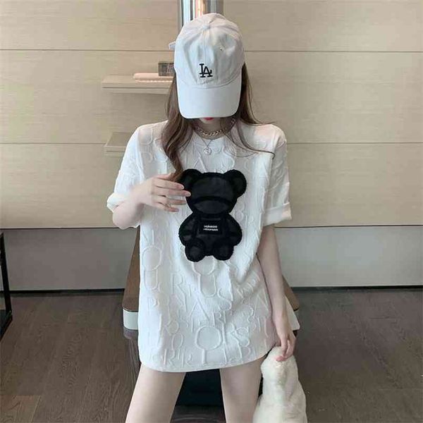 

easygarment spring summer casual streetwear hip hop tee oversize loose short sleeve drop shoulder women t shirt 210708, White