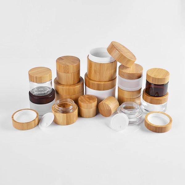 

storage bottles & jars engraving logo 5g 10g 15g 30g 50g frosted glass jar skin care eye cream pot refillable bottle cosmetic container wood