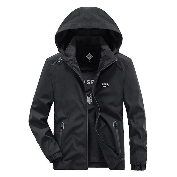 

/ jeep new spring and autumn leisure detachable long sleeve hooded zipper pocket digging jacket men's 9820, Black