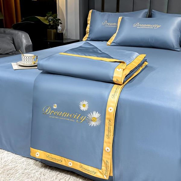 

four-piece silk embroidered summer style washed cool quilt double bed ice thin air-conditioning bedding sets