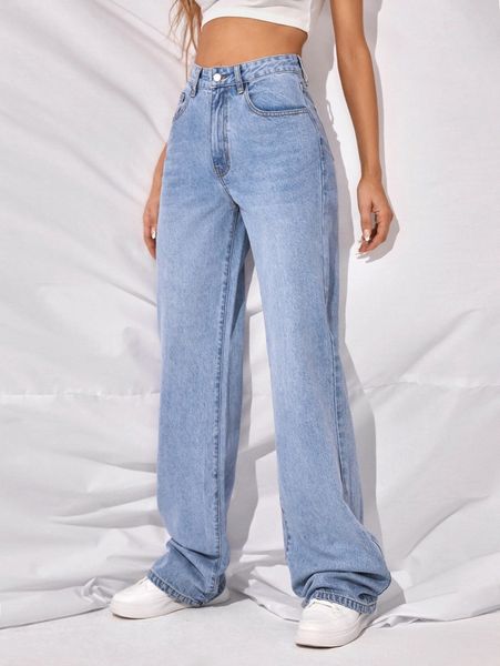 

high waist wide leg jeans j22u#, Blue