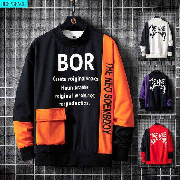 

multicolor round neck long-sleeved pullover men's winter coat loose pullover sweatshirt street men 211217, Black