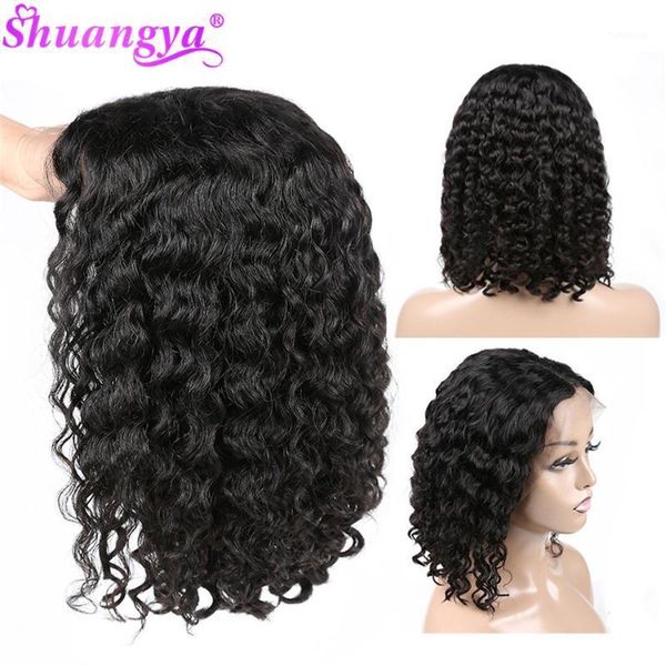 

bob wig lace front human hair wigs 4x4 deep wave short curly for black women brazilian closure hair1, Black;brown