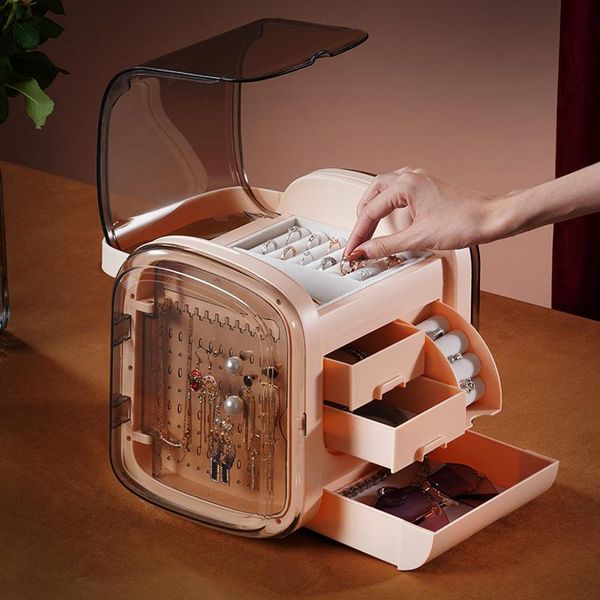 

multifunction jewelry organizer display travel case boxes portable box button leather storage jewelers hooks & rails