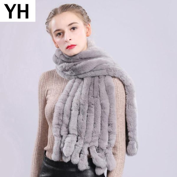 

scarves knitted tassel real natural rex fur scarf winter ring women neckerchief, Blue;gray
