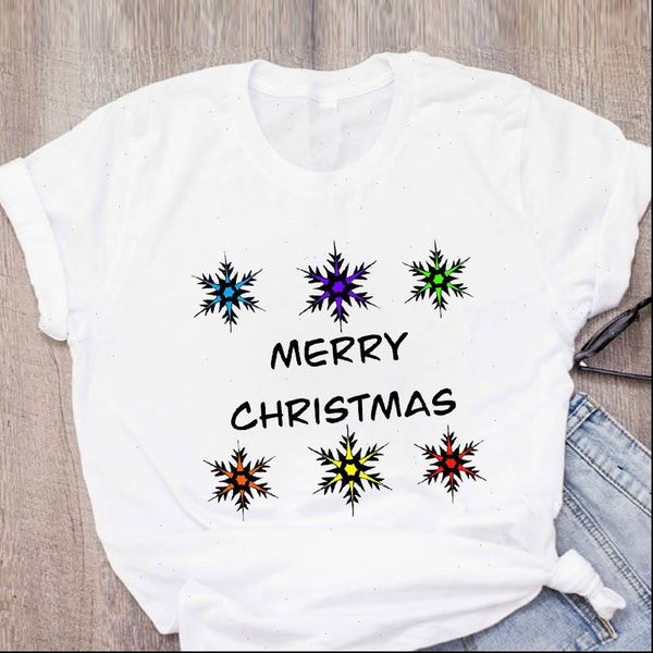 

women graphic snowflake letter winter happy style clothes merry christmas print lady tees clothing female t shirt, White