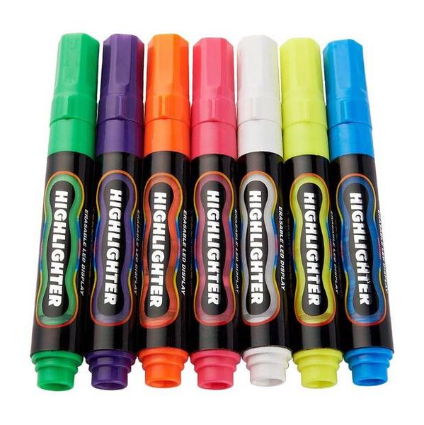 

highlighters liquid chalk marker pen erasable 7 pieces multi-color led writing board metallic pastel neon glass window art painting shop 202, Black;red