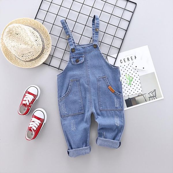 

spring autumn cotton cartoon pattern children boys girls fashion denim camisole pants 0 4 years kid overall long, Blue