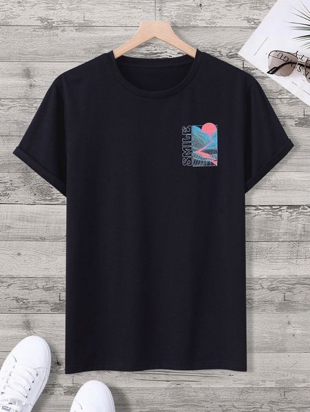 

men letter & geo print tee c0d9#, White;black