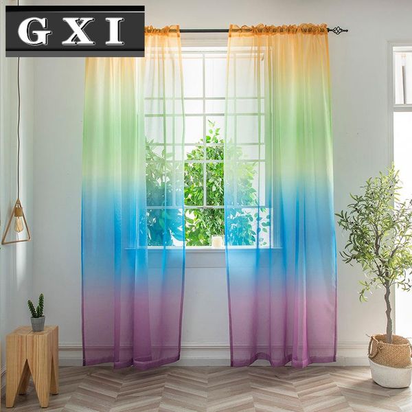 

rainbow sheer curtains ombre colorful faux linen texture gradient window gauze voile drapes for kids bedroom playrooms nursery curtain &