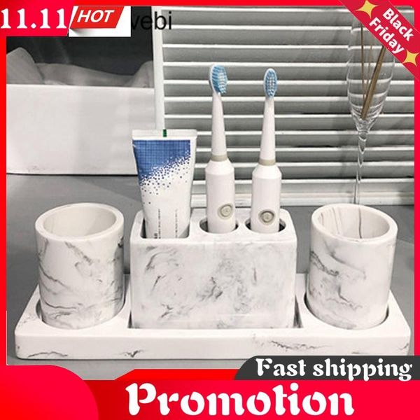 

bathroom kit marble pattern electric toothbrush holder set tray glass cup soap box accessories bath accessory