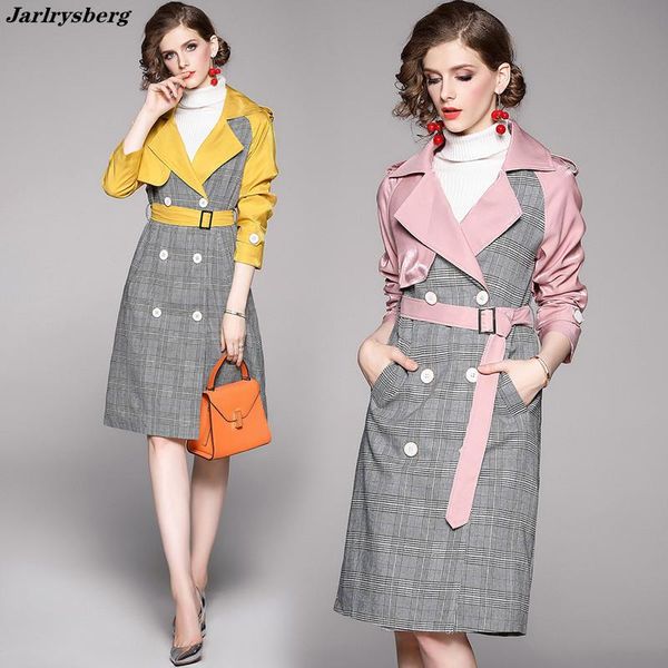 

women's trench coats woman winter 2021 casual clothes stitching double breasted simple classic long coat with belt chic female windbrea, Tan;black