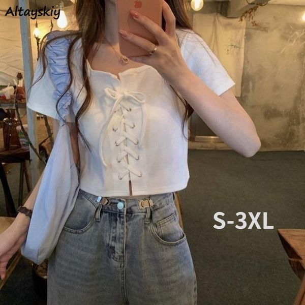 

women's t-shirt t-shirts women bandage design cropped trendy ulzzang college plus size s-3xl leisure harajuku female soft summer pure c, White