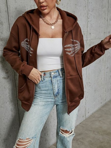

skeleton pattern zipper up hoodie 50ox#, White;black