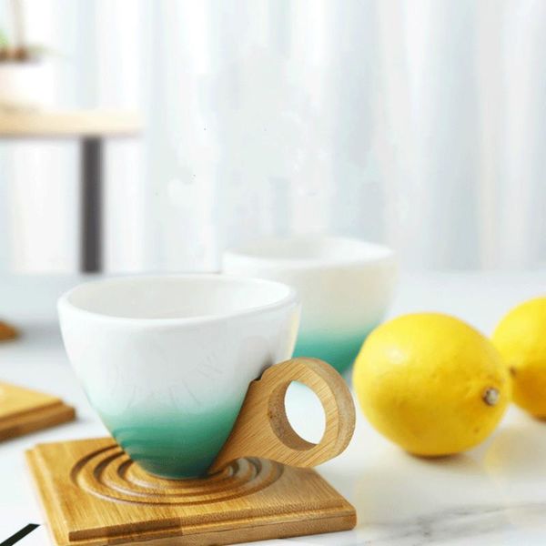 

european coffee travel mug set gradual ceramic cup creative bamboo handle mat office tea coffe mugs drinkware