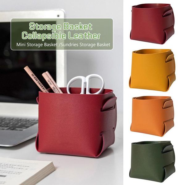 

storage baskets leather home use deskbasket office pen holder fruit organizing tray cosmetics finishing pu
