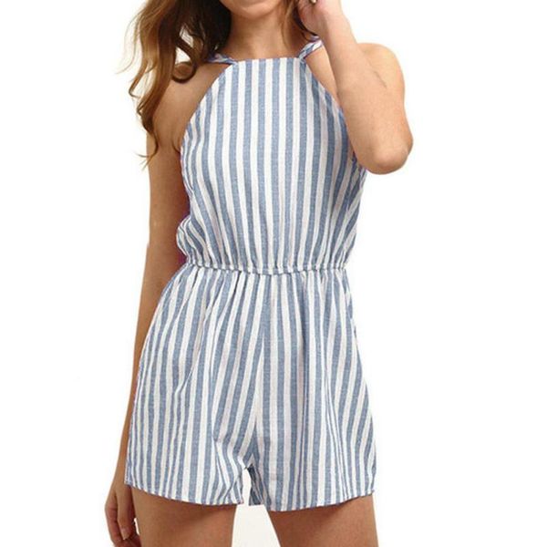 

women's jumpsuits & rompers playsuit women summer holiday sleeveless strap striped high waisted beach jumpsuit top, Black;white