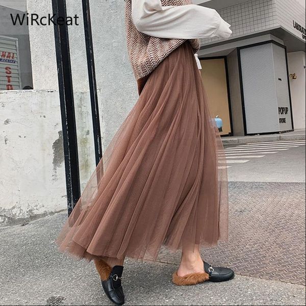 

mesh tulle midi black long womens skirt pleated high waist tutu autumn womter