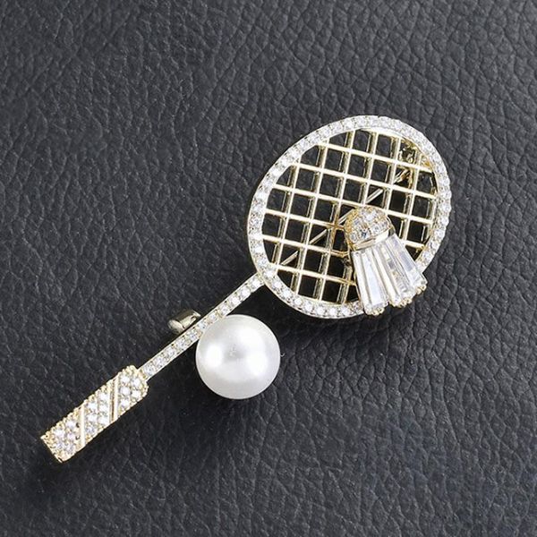 

pins, brooches zlxgirl jewelry metal copper pave zircon badminton racket shape brand women's pearl bridal scarf pins gifts, Gray