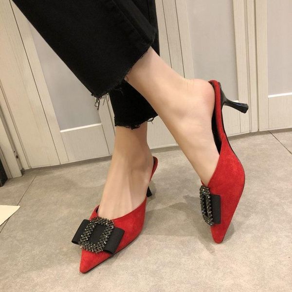 

dress shoes shallow women pumps summer wedding stiletto high pointed toe with crystal heel sandals ladies sandalia feminina, Black