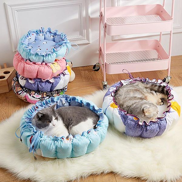 

pet pumpkin nest - cute style kennel dual-use dog cat sleeping mat cushion soft warm room adjustable drawstring kennels & pens