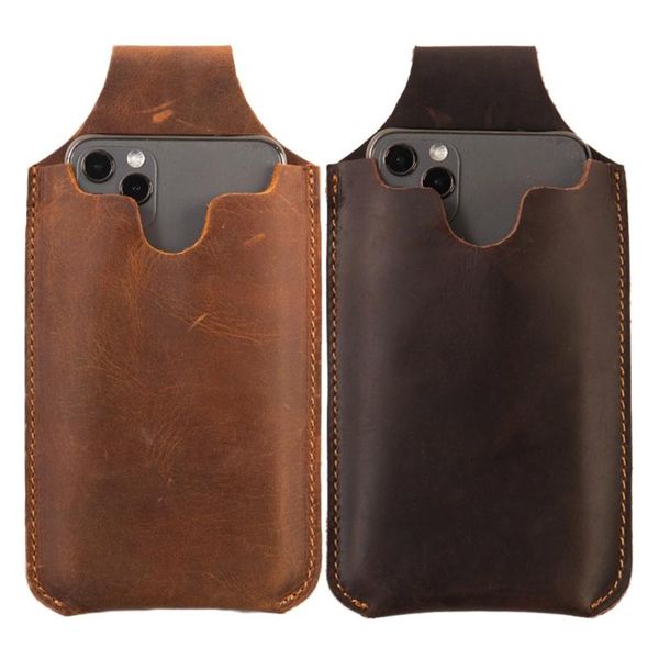 

stuff sacks ultra-thin crazy horse leather mobile phone waist bag outdoor camping hunting waterproof